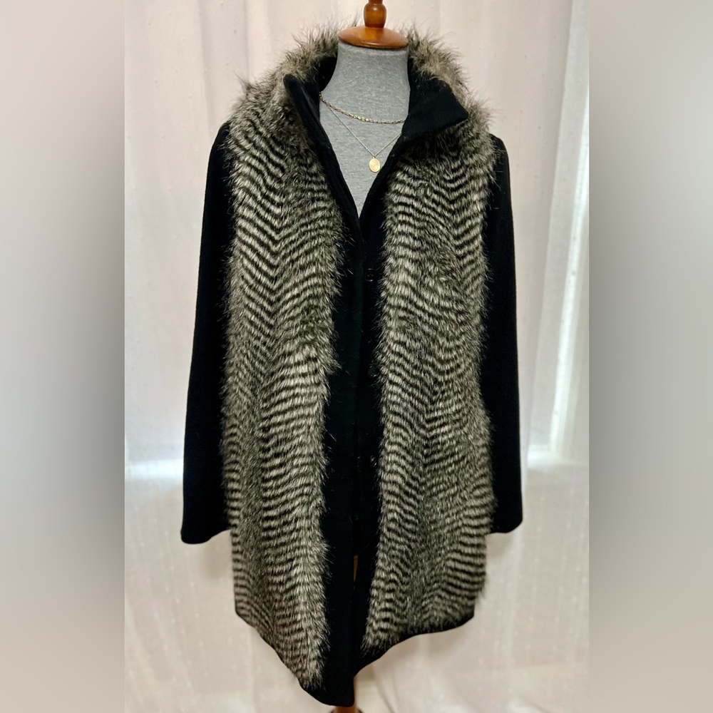 Ann Taylor Cashmere Wool Blend Faux Fur Coat -size M